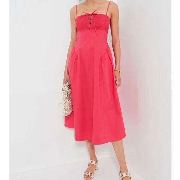 TUCKERNUCK Hyacinth House Watermelon Pink Smocked Serafina Midi Dress NWT Large - Picture 3 of 6